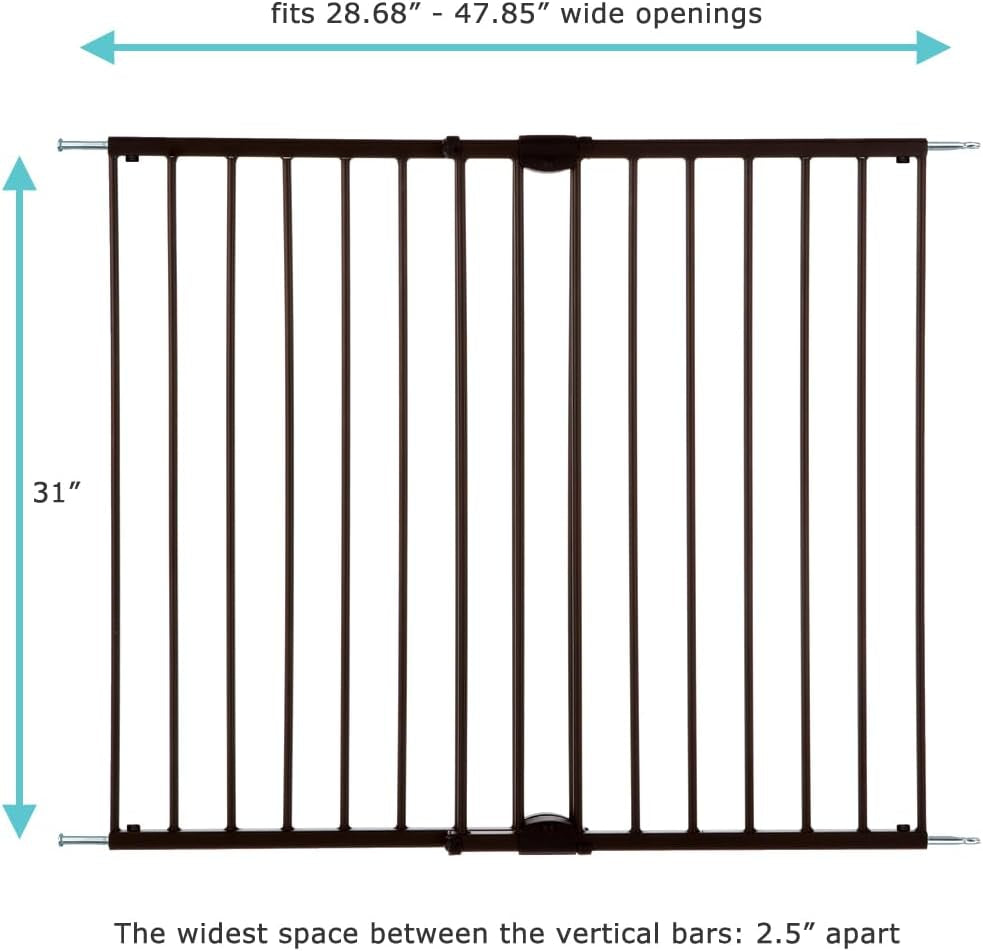 Toddleroo by North States Baby Gate for Stairs: Easy Swing & Lock Series 2 Child Gate, Fits Openings 28.68"-47.85" Wide. Safety Latch, Hardware Mount. Child Gates for Doorways (31" Tall, Matte Bronze)