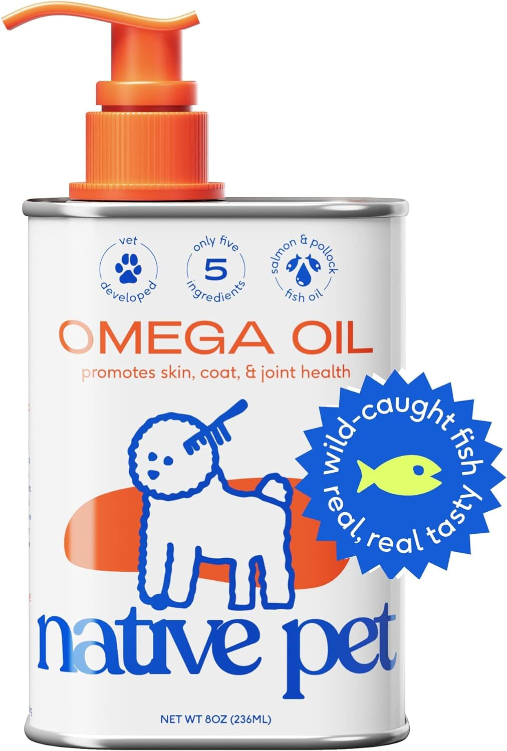 Native Pet Omega 3 Fish Oil Supplements with Omega 3 EPA DHA for Dogs Liquid Pump Is Easy to Serve, Supports Itchy Skin + Mobility - a Fish Oil Dogs Love! (16 Oz)