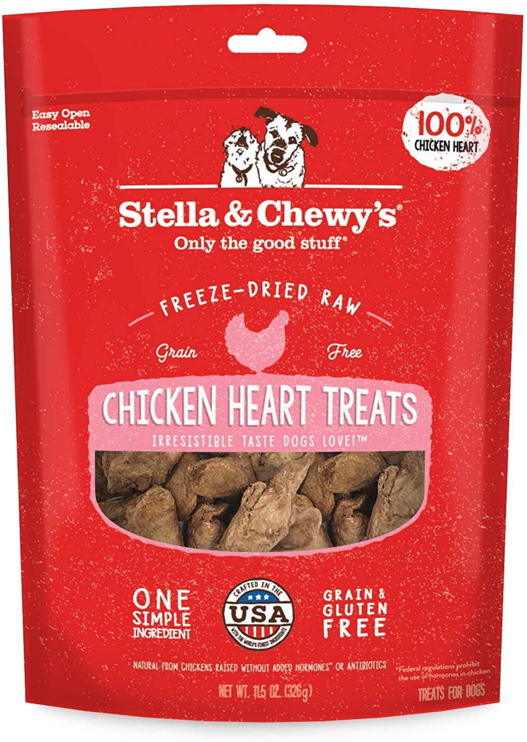 Stella & Chewy'S Freeze-Dried Raw Single Ingredient Chicken Hearts Dog Treats, 11.5 Oz. Bag