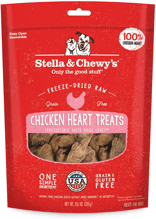 Stella & Chewy'S Freeze-Dried Raw Single Ingredient Chicken Hearts Dog Treats, 11.5 Oz. Bag