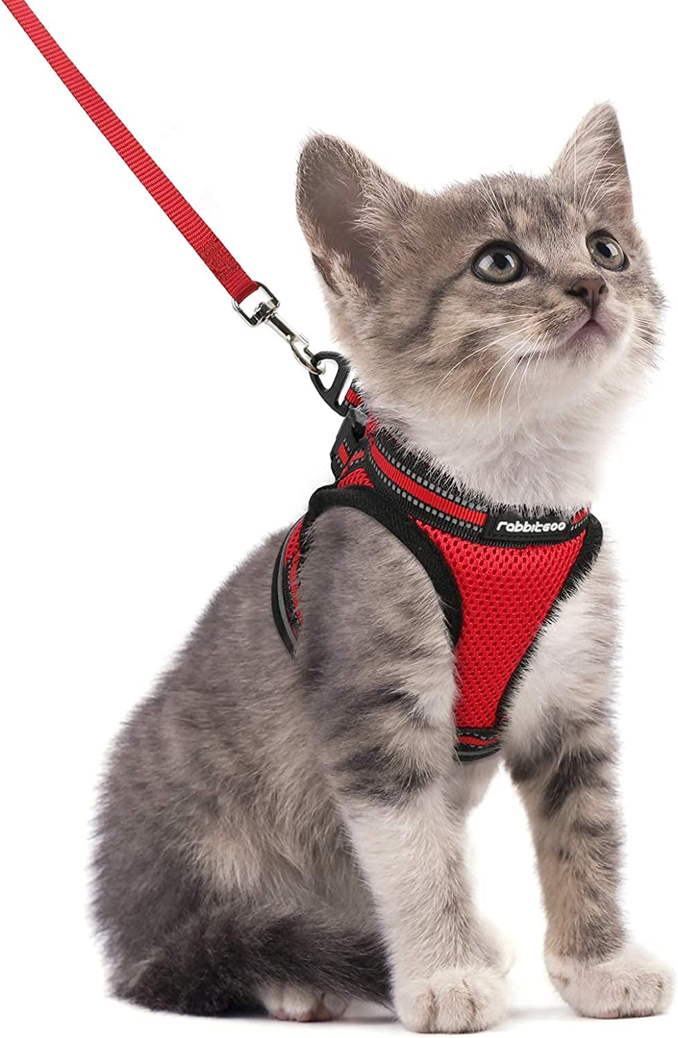 Rabbitgoo Cat Harness and Leash Set for Walking Escape Proof, Adjustable Soft Kittens Vest with Reflective Strip for Cats, Comfortable Outdoor Vest, Red, S