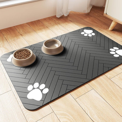 Pet Feeding Mat-Absorbent Pet Placemat for Food and Water Bowl, with Waterproof Rubber Backing, Quick Dry Water Dispenser Mat for Dog and Cat (16"X24", Dark Gray)