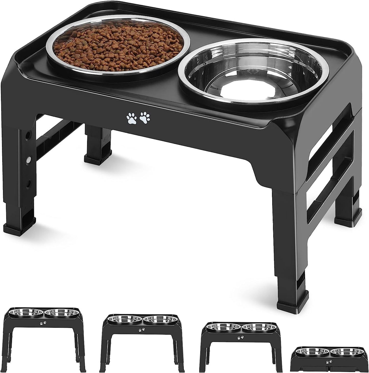 Elevated Dog Bowls, 4 Height Adjustable Raised Dog Bowl Stand with 2 Thick 50Oz Stainless Steel Dog Food Bowls Non-Slip Dog Feeder for Dogs Adjusts to 3.7", 9.2", 10.75", 12.36" Light Brownish Gray