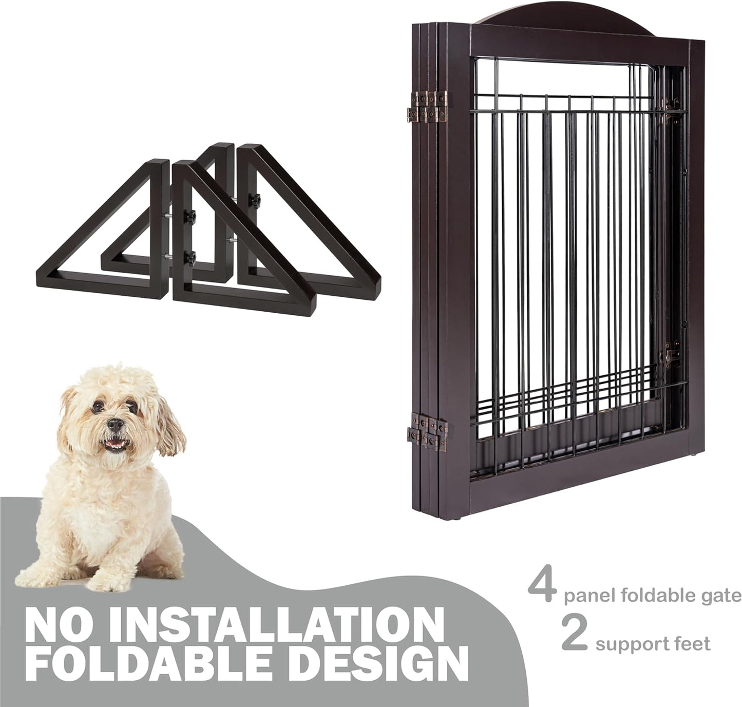 Spirich Freestanding Wire Pet Gate for Dogs, 30 Inches Tall Dog Gate for the Houes, Doorway, Stairs, Pet Puppy Safety Fence, Espresso, 3 Panels (No Include Support Feet)