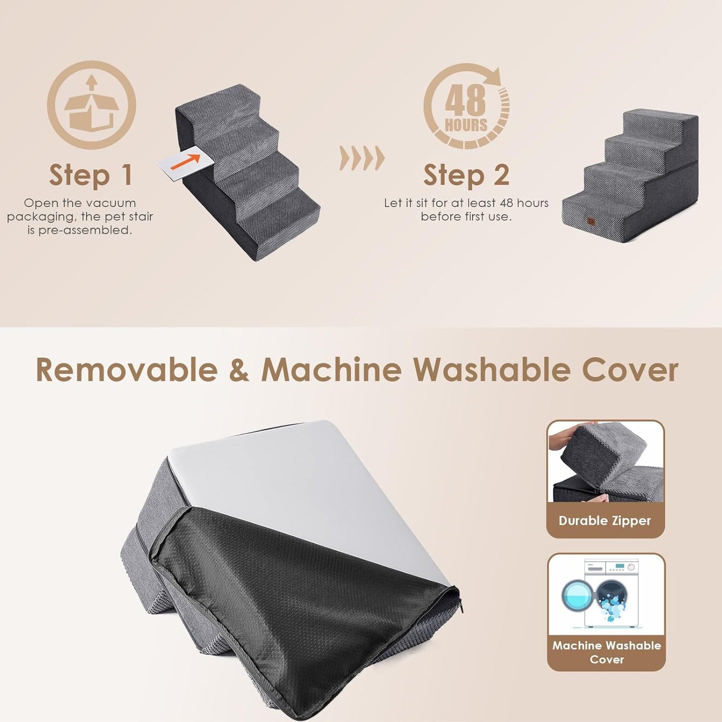 EHEYCIGA Dog Stairs for Bed 20”H, 4-Step Extra Wide Dog Steps for High Bed, Pet Steps for Small Dogs and Cats, Non-Slip Balanced Dog Indoor Ramp, Black