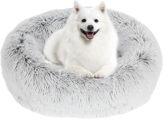 JOLLYVOGUE X-Large Calming Donut Dog Bed, Anti-Anxiety Washable round Bed, Fluffy Dog Cuddler Bed, Cozy Soft Dog Cat Cushion Bed for X-Large Dog (30")