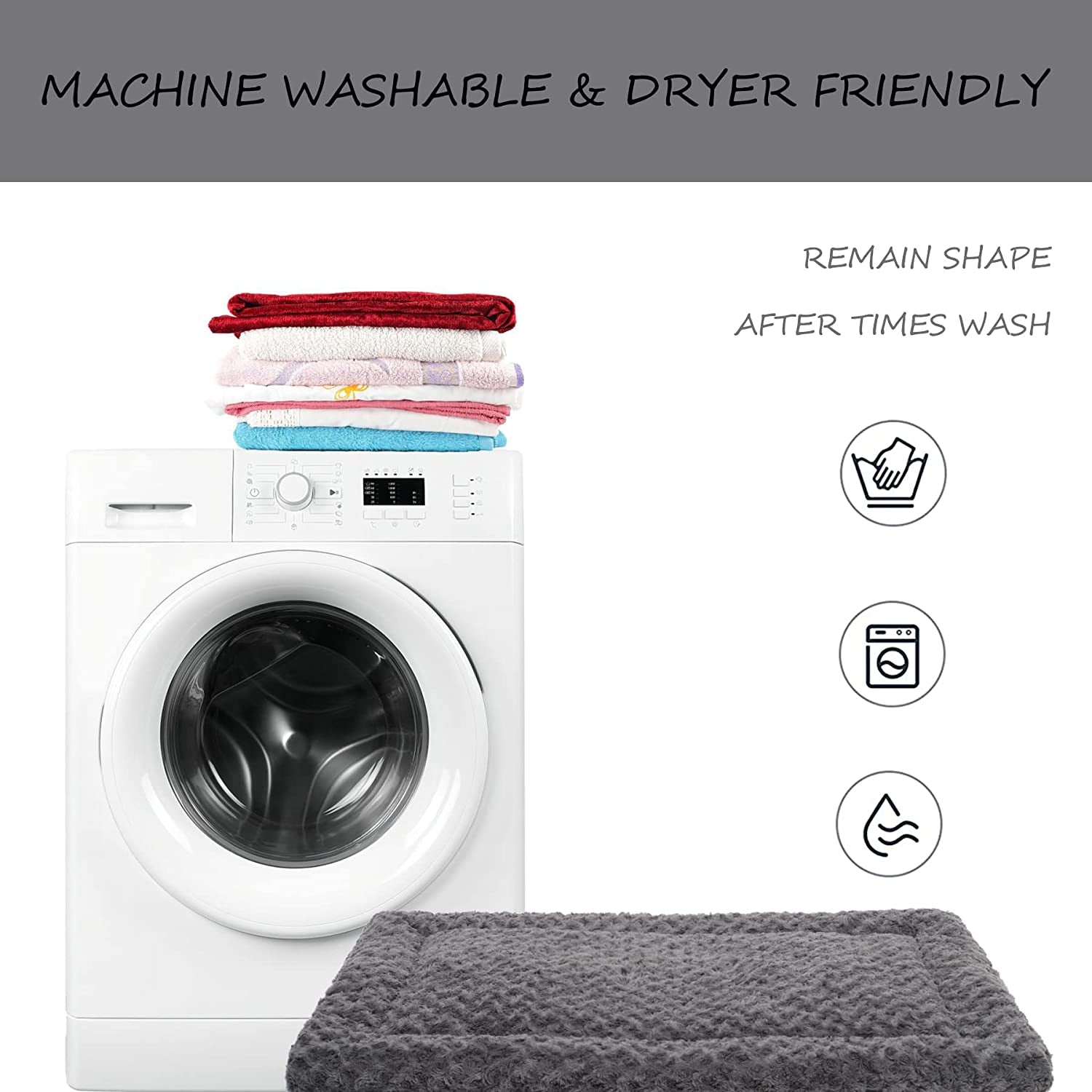 Washable Dog Bed Mat Reversible Dog Crate Pad Soft Fluffy Pet Kennel Beds Dog Sleeping Mattress for Large Jumbo Medium Small Dogs, 35 X 22 Inch, Brown