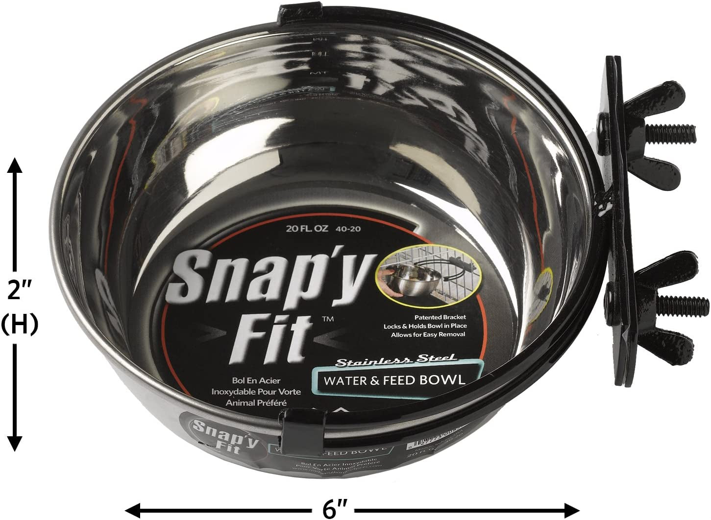 Midwest Homes for Pets Snap'Y Fit Food Bowl | Pet Bowl, 20 Oz. (2.5 Cups) | Dog Bowl Easily Affixes to a Metal Dog Crate, Cat Cage or Bird Cage | Pet Bowl Measures 6L X 6W X 2H Inches,Silver