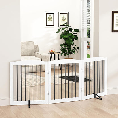 Freestanding Pet Gate for Dogs, Foldable Wooden Dog Gate for House, Indoor Dog Gate for Doorways, Stairs, Step over Pet Puppy Safety Fence, Support Feet Included, 24" Height 3 Panels, White