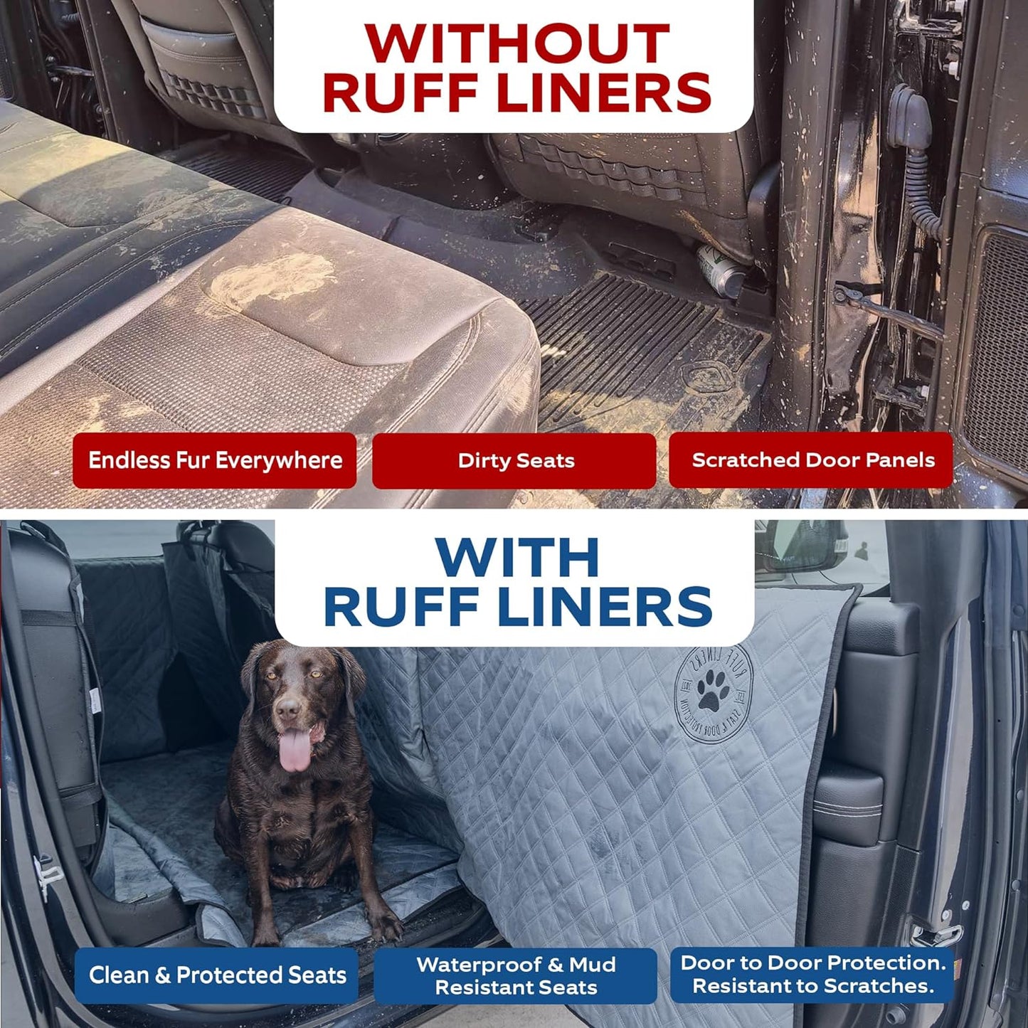 Dog Car Seat Cover for Back Seat - Dog Car Hammock - Waterproof Car Seat Protector - Door-To-Door Protection for Full-Size Trucks & Suvs