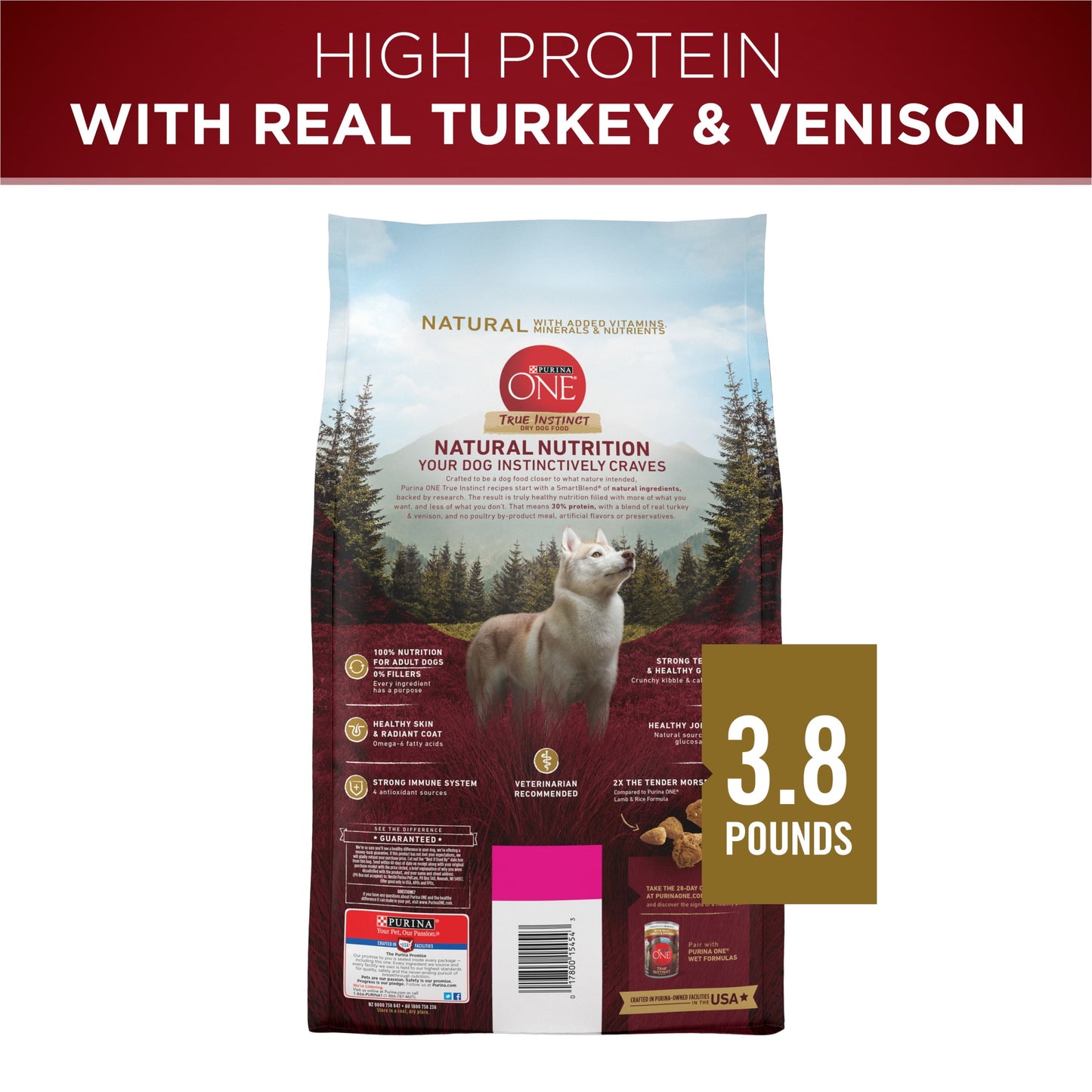 Purina ONE True Instinct High Protein Dry Dog Food, Nutrient Dense Real Turkey & Venison, 3.8 Lb Bag