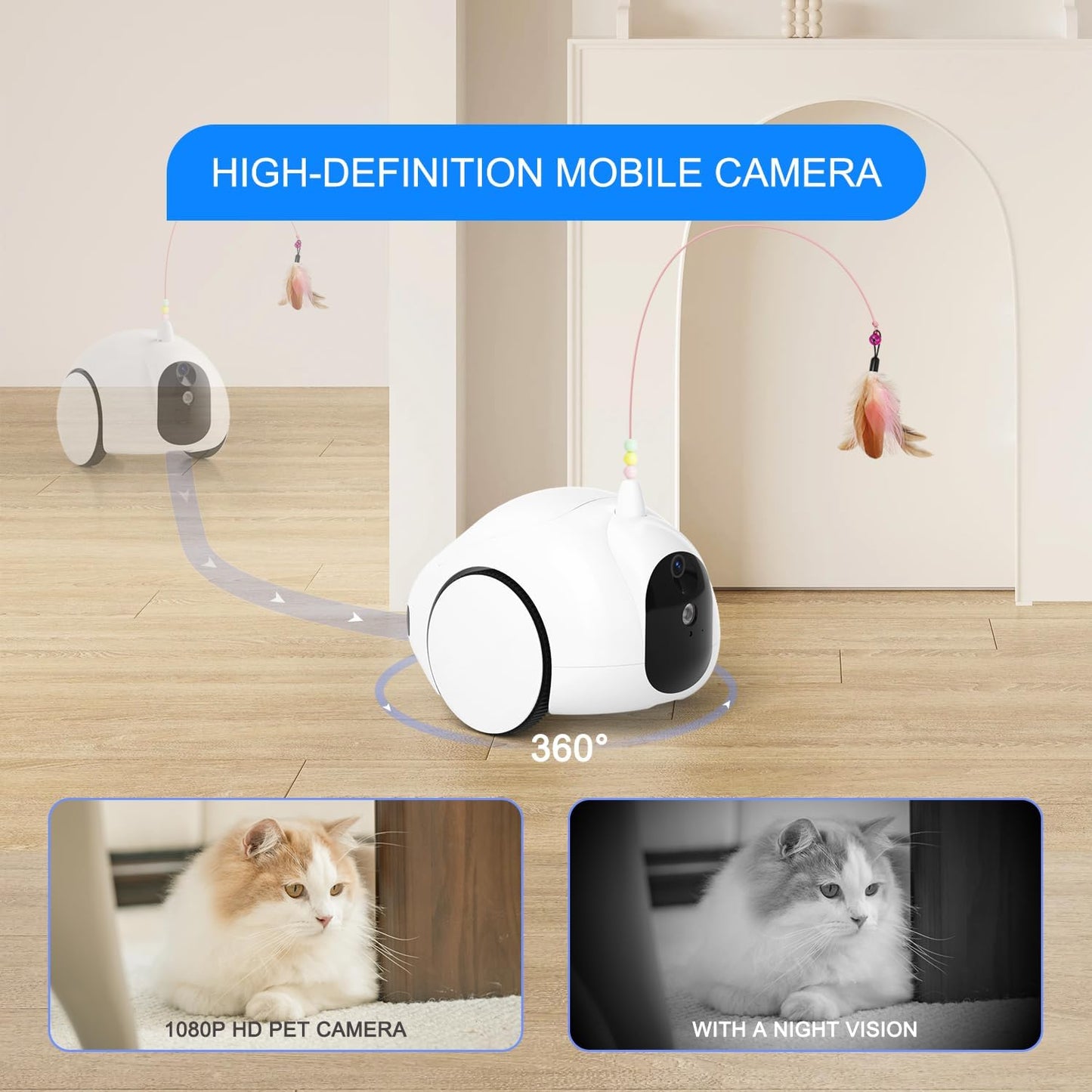 New Model 2024 Smart Cat Camera,Full House Mobile Monitoring Automatic Pet Feeder for Cats and Dogs,Phone App Controlled, 1080P Full HD Pet Camera,Two-Way Audio,Supports 2.4G Network (White)