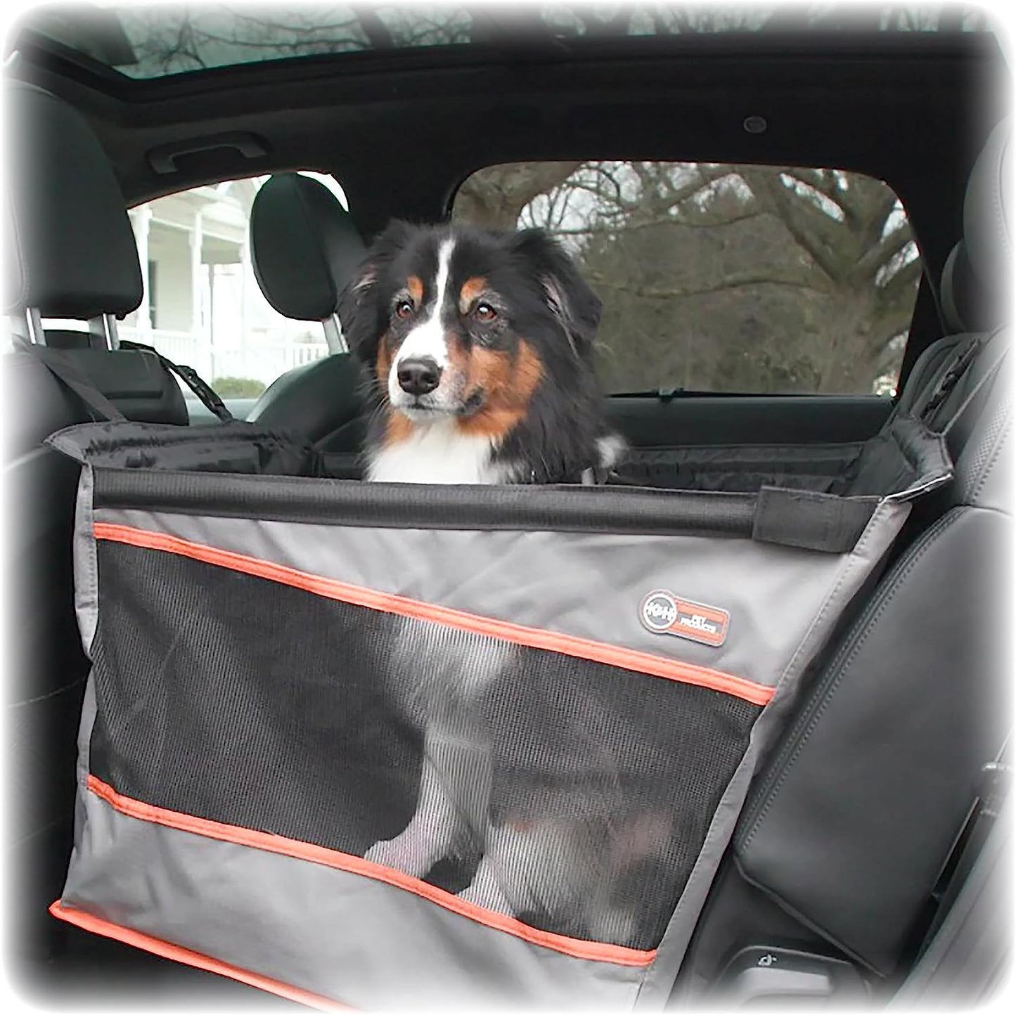 K&H Pet Products Buckle N' Go Dog Car Seat for Large Dogs, Waterproof Fabric with Breathable Mesh & Adjustable Dog Seat Belt for Car, Dog Hammock for Car, Dog Carrier Dog Car Seat Cover - Gray MD/LG