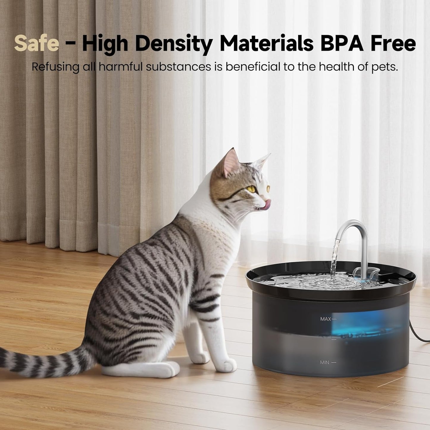 Cat Water Fountain + 6Filters + 3 Sponges: 88Oz Pet Fountain 24/7 Running Water Fresh Help Pets Drink More Water Activated Carbon Filter 5V Ultra Silent Pump Increase Drinking Area