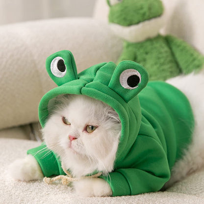 Hoodies Funny Costume for Cat and Puppy Cute Frog Cosplay Clothes for Pets Soft Knitwear (Green Frog, XS Pet Weight:1~3.3 Lbs)