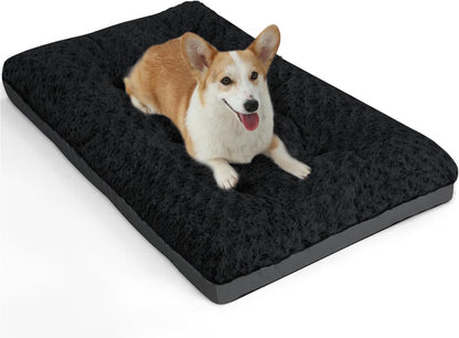 Deluxe Washable Dog Bed for Medium Dogs Dog Crate Mat 30 Inch Comfy Fluffy Kennel Pad Anti-Slip for Dogs up to 40 Lbs, 30" X 19", Black