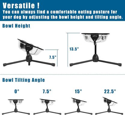 2 Pack Elevated Dog Bowls with Adjustable Metal Stand,Extra Large Size for Dogs Heavier Than 100 lbs,1.24 Gal 4.7 Liter, Stainless Steel Dog Food Bowl Height Adjustable Non-Slip Raised Dog Bowl Set