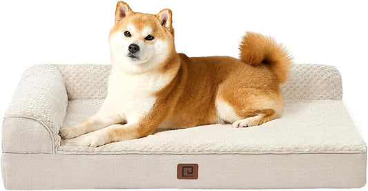 EHEYCIGA Memory Foam Orthopedic Dog Beds Large Sized Dog, Washable Dog Bed with Waterproof Lining Removable Cover, Dog Sofa Bed with Nonskid Bottom Pet Couch Bed, 36X27 Inches, Beige