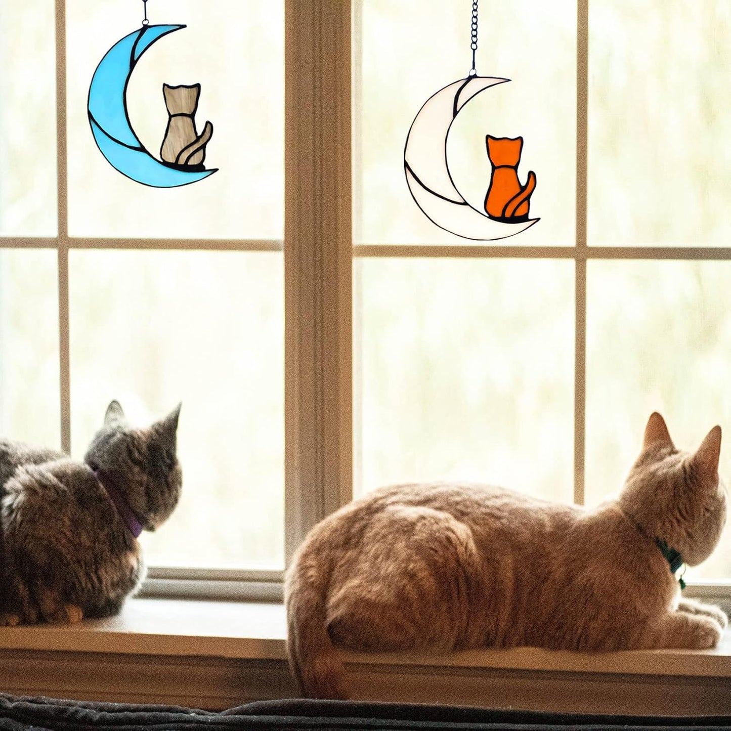 Orange Cat Decor Gifts for Cat Lovers, Stained Glass Window Hangings Cat Suncatcher for Window, Pet Cat Memorial Gifts for Women, Loss of Tabby Cat Sympathy Gifts