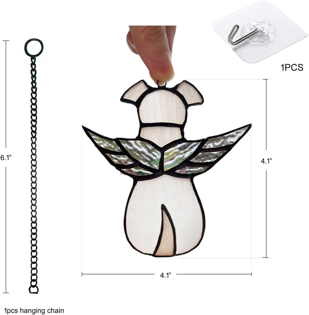 Stained Glass Window Hanging Angel Dog Memorial Gifts for Loss of Dog Sympathy Gift Suncatcher, Passing Away Remembrance Memory Ornaments for Dog Lovers, Pet Bereavement Rainbow Wings