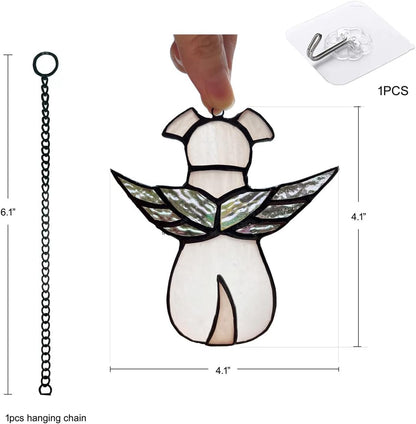 Stained Glass Window Hanging Angel Dog Memorial Gifts for Loss of Dog Sympathy Gift Suncatcher, Passing Away Remembrance Memory Ornaments for Dog Lovers, Pet Bereavement Rainbow Wings