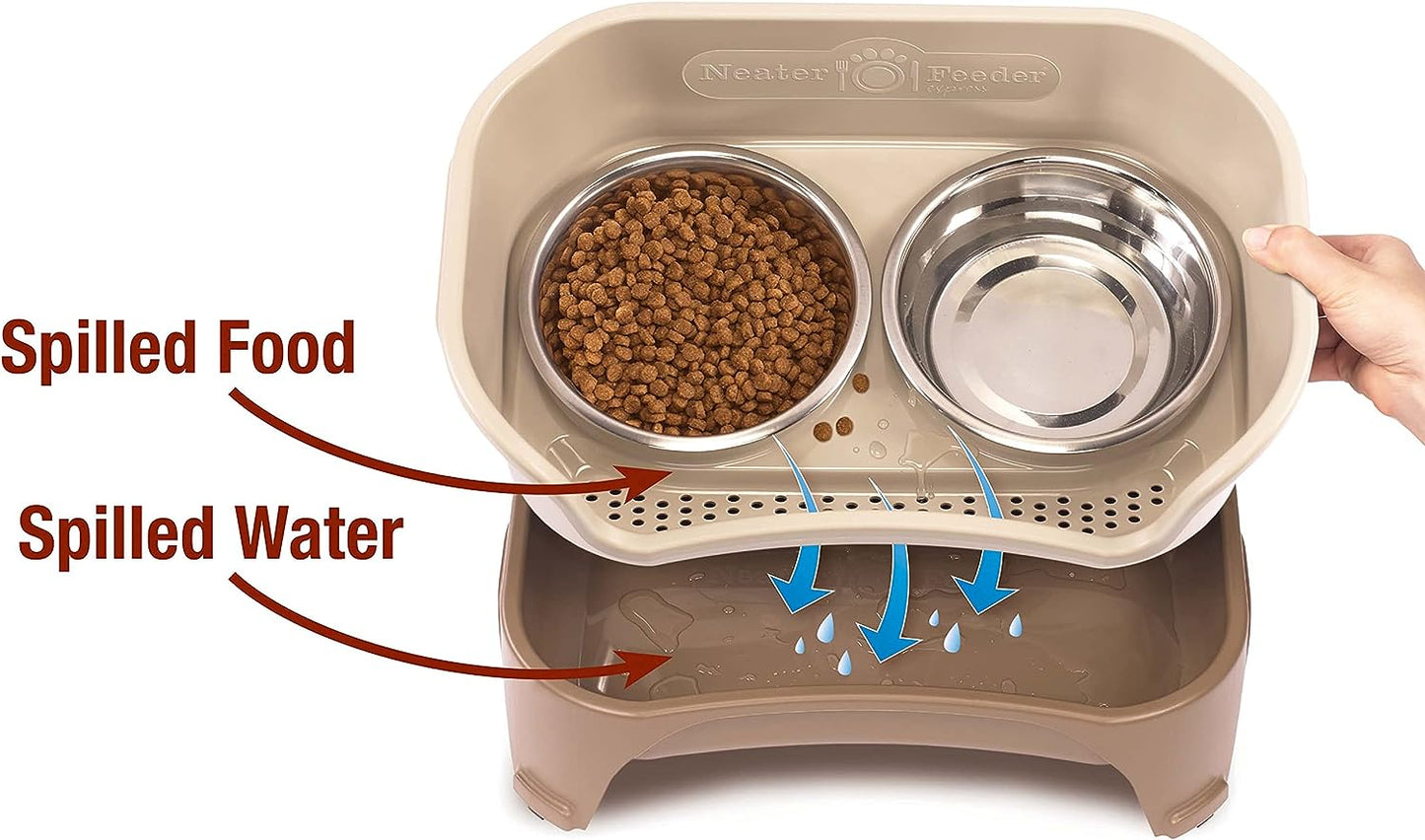 Neater Feeder - Express Model - Mess-Proof Dog Bowls (Medium/Large, Cappuccino) – Made in USA – Elevated, No Spill, Non-Tip, Non-Slip, Raised Stainless Steel Food & Water Pet Bowls