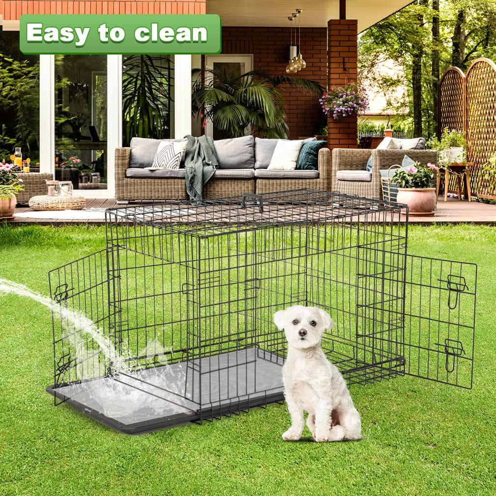 Bestpet 24,30,36,42,48 Inch Dog Crates for Large Dogs Folding Mental Wire Crates Dog Kennels Outdoor and Indoor Pet Dog Cage Crate with Double-Door,Divider Panel, Removable Tray (Black, 30")