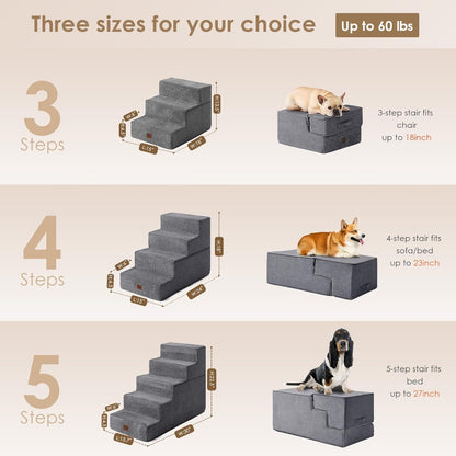 EHEYCIGA Dog Stairs for Bed 18”H, 4-Step Dog Steps for High Bed, Pet Steps for Small Dogs and Cats, Non-Slip Balanced Dog Indoor Ramp, Beige