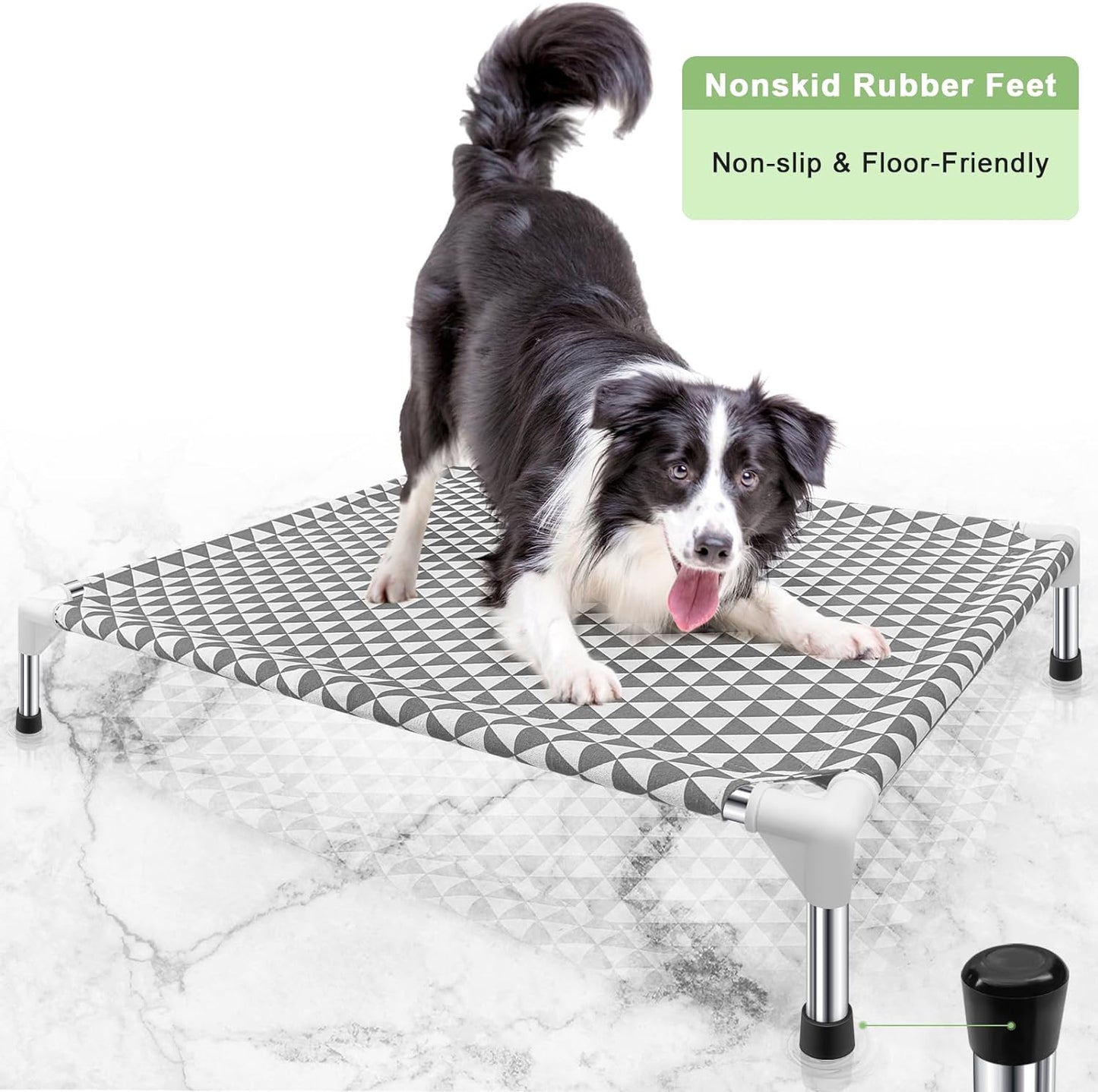 Elevated Outdoor Dog Bed-Updated Raised Pet Cot,Indoor Durable Raised Dog Bed with No-Slip Rubber Feet,Double-Layer Cloth,Fits up to 100Lbs(Gray，L)