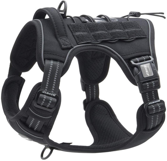 AUROTH Tactical Harness for Small Medium Dogs No Pull Adjustable Pet Harness Reflective K9 Working Training Easy Control Vest Military Service Dog Harnesses Black M