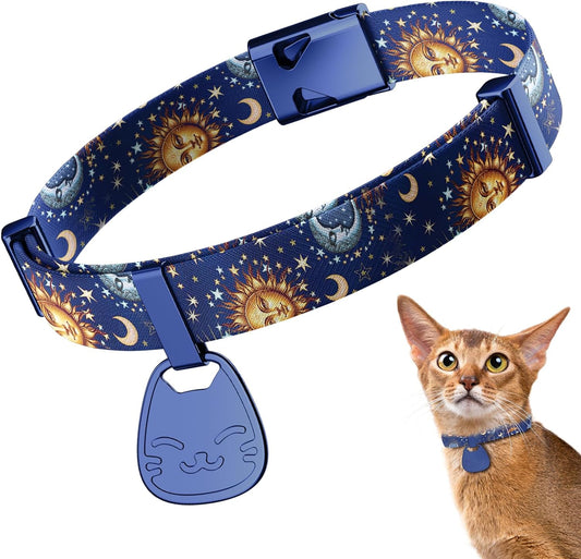 Cat Collar with Name Tag Breakaway: Kitten Collars for Girl Boy Cats with Writable Name Tags, Ultra Soft & Elastic Adjustable (6"-12") Cat Collar with Break Away Safety Buckle, Blue