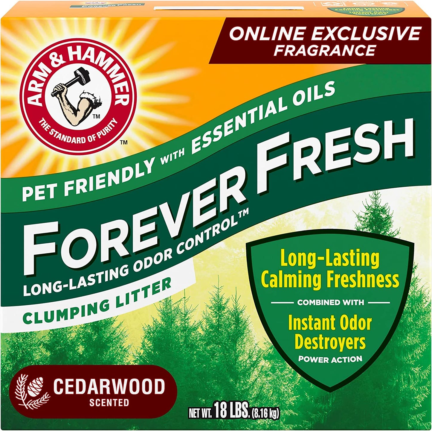 Arm & Hammer Forever Fresh Clumping Cat Litter Cedarwood, Multicat 18Lb, Pet Friendly with Essential Oils, (Pack of 1)