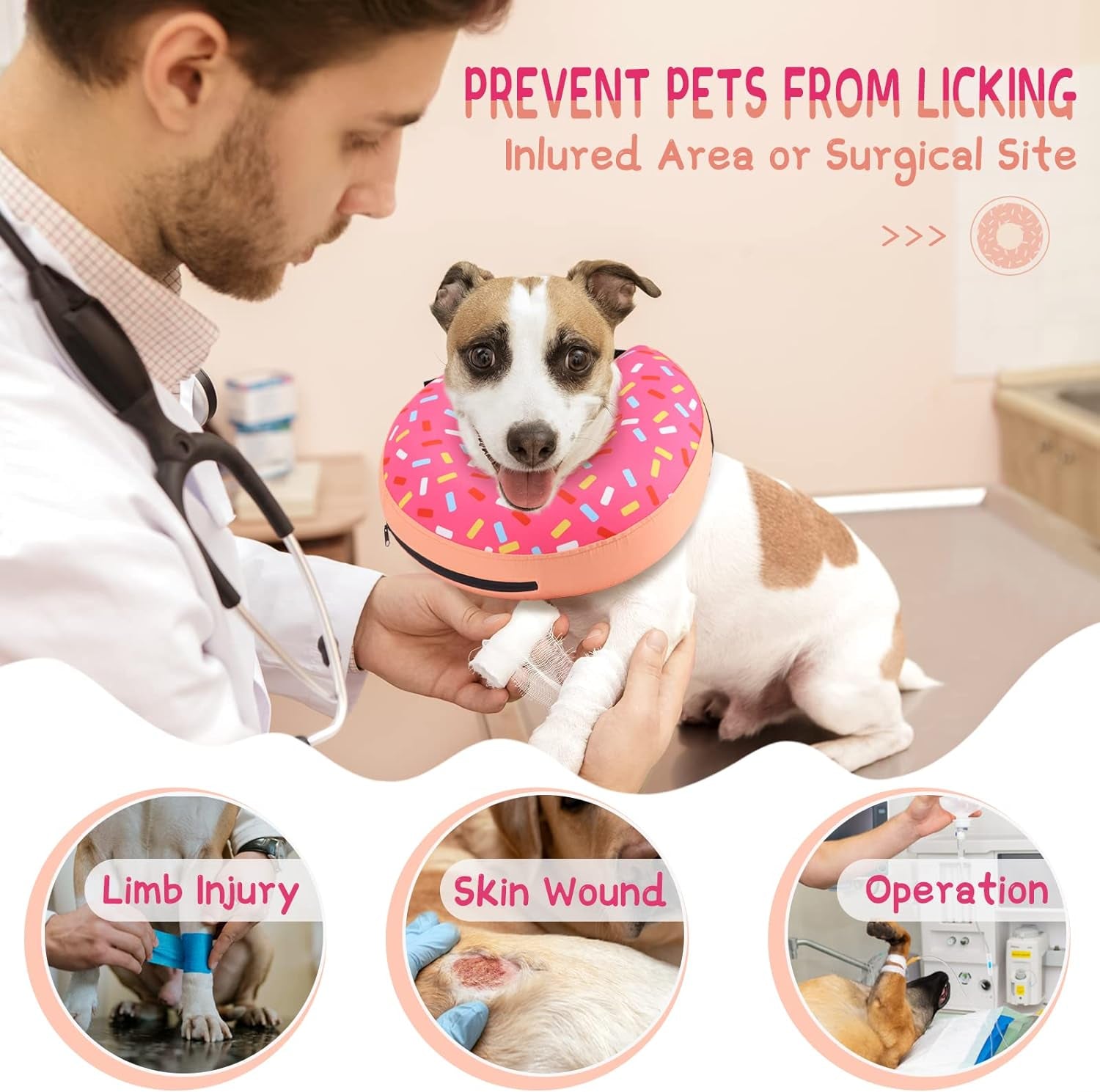 Supet Inflatable Dog Cone Collar Alternative after Surgery, Dog Donut Collar Recovery Ecollar to Stop Licking, Soft Dog Cone for Small Medium Large Dogs