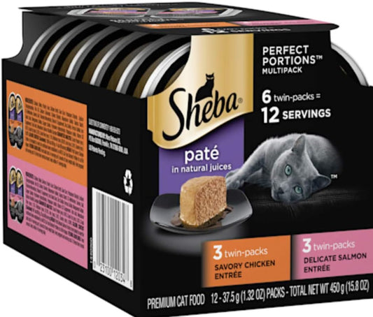 Sheba Perfect Portions Multipack Savory Chicken and Delicate Salmon Entrees Wet Cat Food, 2.64 Oz., Count of 6