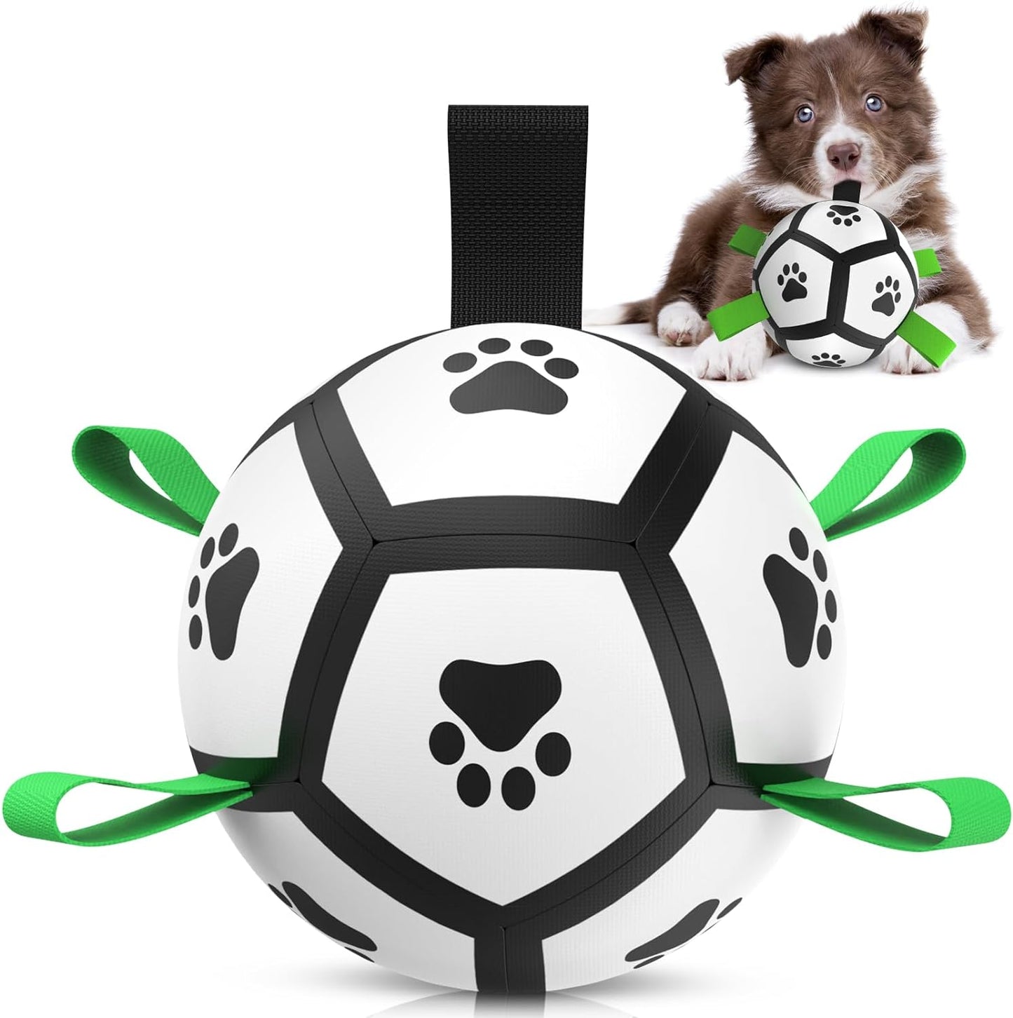 Dog Toys Soccer Ball with Straps, Interactive Dog Toys for Tug of War, Puppy Birthday Gifts, Dog Tug Toy, Dog Water Toy, Durable Dog Balls World Cup for Small Dogs（5 Inch）