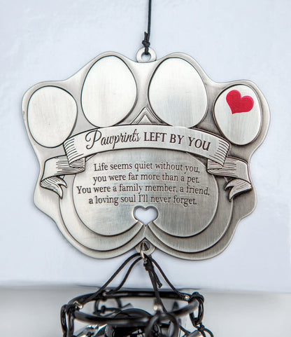 Pet Memorial Wind Chime - 18" Metal Casted Pawprint Wind Chime - a Beautiful Remembrance Gift for a Grieving Pet Owner - Includes Pawprints Left by You Poem Card