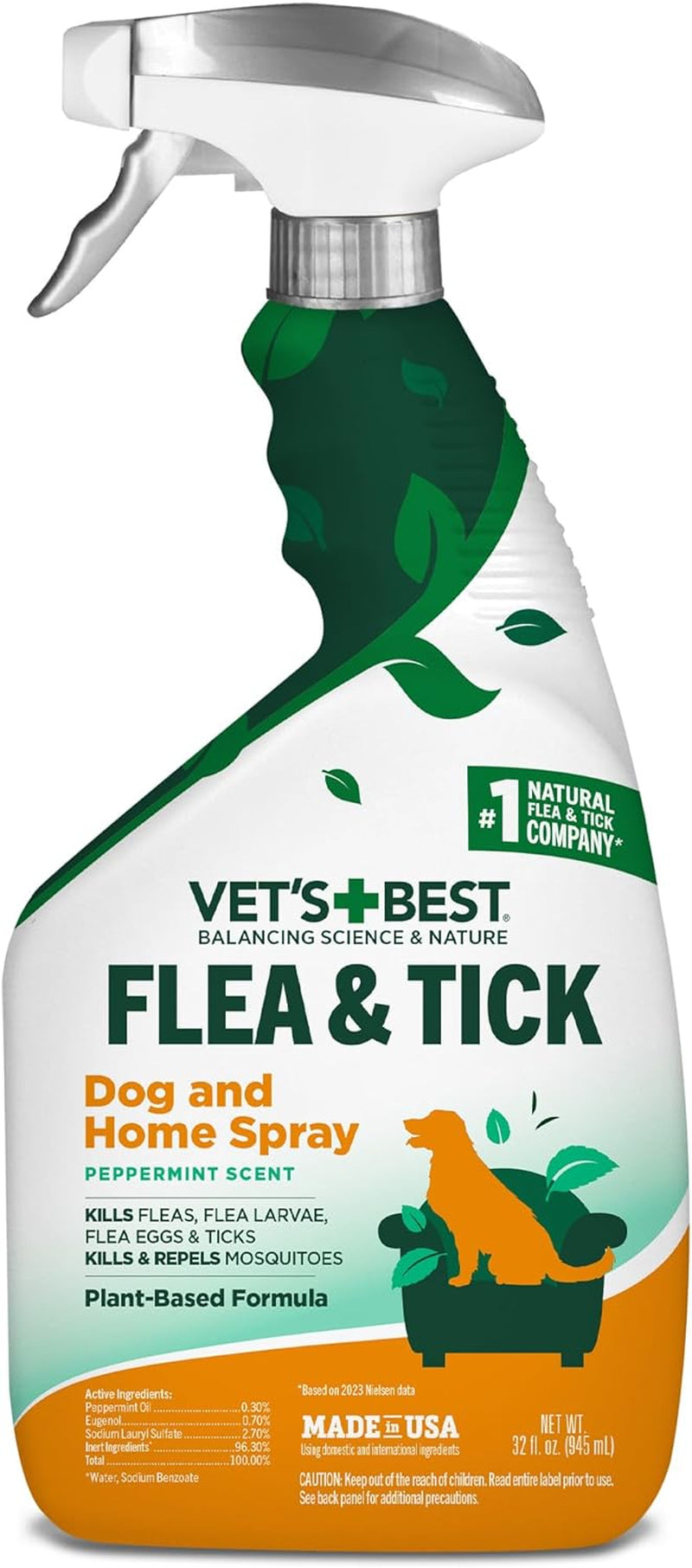 Vet'S Best Flea and Tick Home Spray - Dog Flea and Tick Treatment for Home - Plant-Based Formula - Certified Natural Oils,Green - 32 Oz