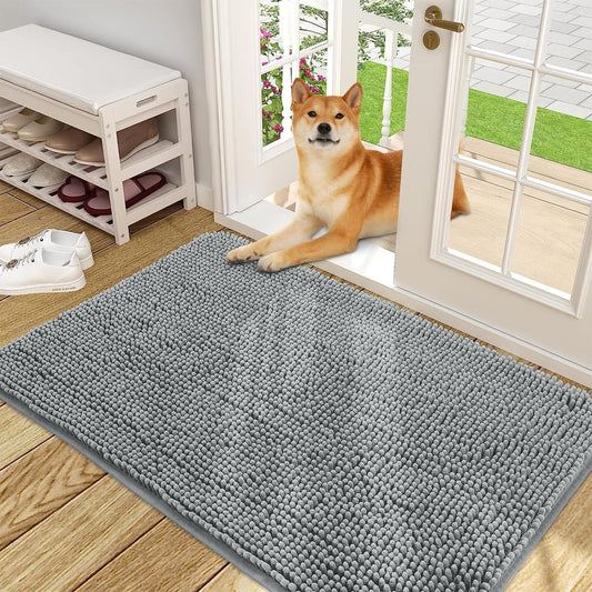 OLANLY Dog Door Mat for Muddy Paws, Absorbs Moisture and Dirt, Absorbent Non-Slip Washable Mat, Quick Dry Microfiber, Mud Mat for Dogs, Entry Indoor Door Mat for inside Floor(48X30 Inches, Grey)