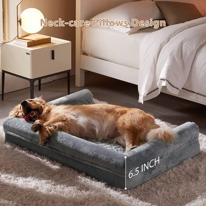 BFPETHOME Extra Large Dog Bed, Jumbo Dog Bed with Removable Cover, Waterproof Lining, Egg-Crate Foam Pet Sofa Bed, 48X35X7 Inches, Dark Grey