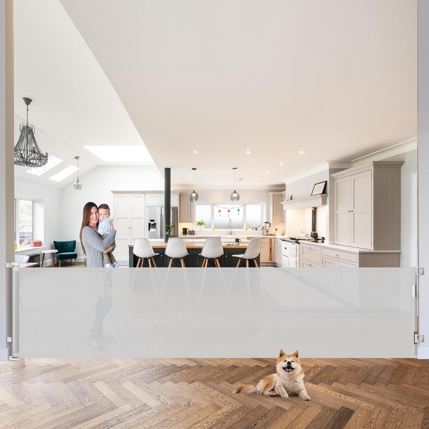 120 Inch Retractable Baby Gates Extra Wide Baby Gate Retractable Dog Gates for the House Extra Wide Dog Gate Extra Long Baby Gates for Large Opening Extra Large Pet Gate Child Gate (Light Gray)