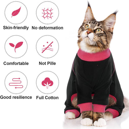 Bonaweite Sticky Hair Cat Clothes, Prevent Lost Hair Onesie Shirts for Cats Only, Kitten Pajamas Costumes Outfits for Pet, Cat Recovery Suit for Cats or Small Dogs