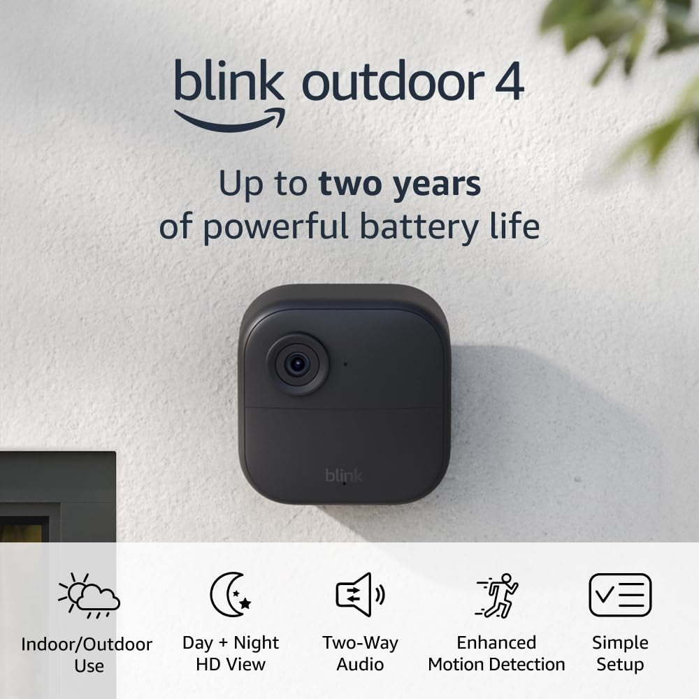 Blink Outdoor 4 (4Th Gen) — Wire-Free Smart Security Camera, Two-Year Battery Life, Two-Way Audio, HD Live View, Enhanced Motion Detection, Works with Alexa – 1 Camera System