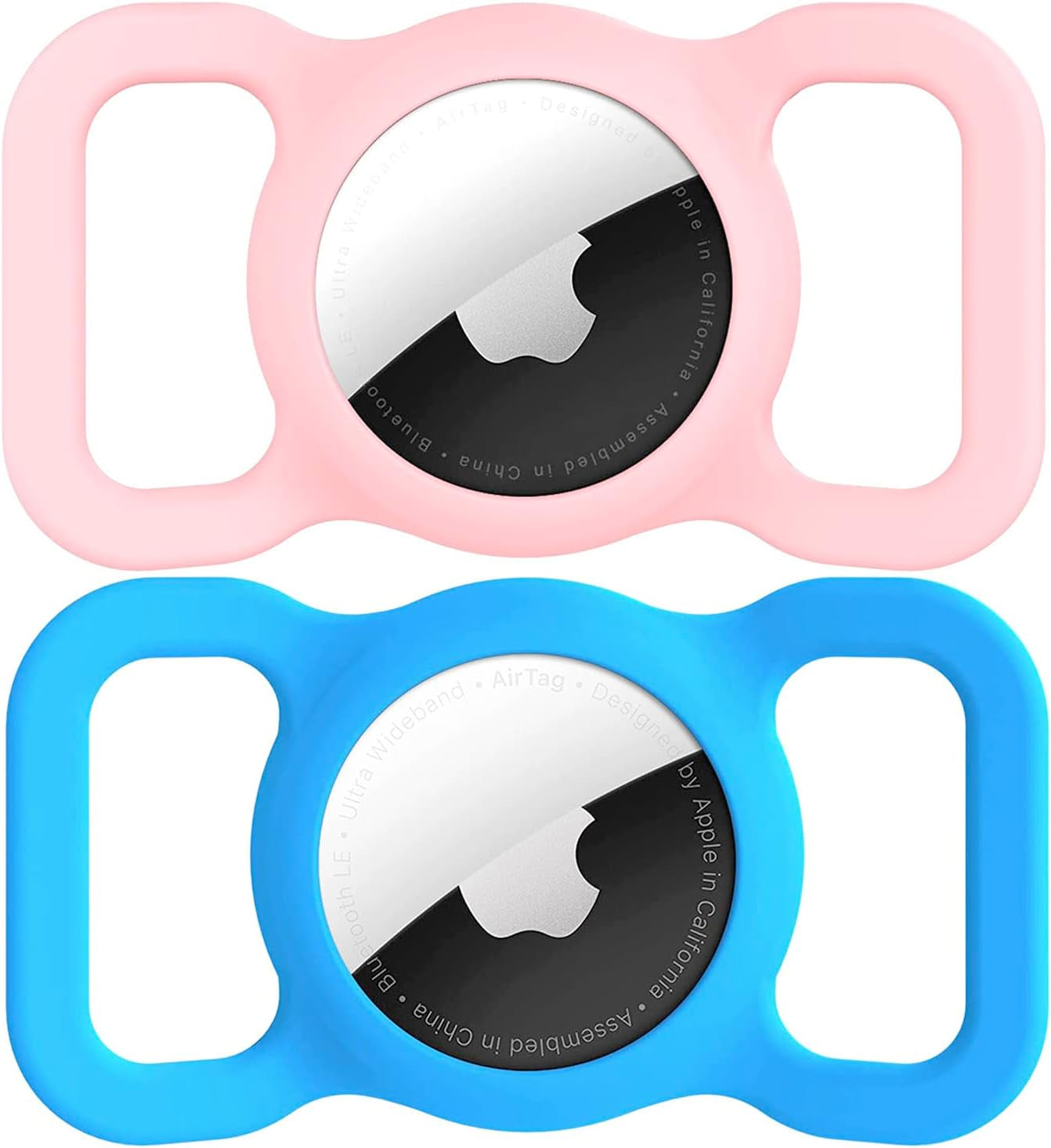SWINCHO Airtag Dog Collar Holder(2 Pack) for Apple Airtag Anti-Lost Silicone Air Tag Holder Cat Collar (Blue&Pink)