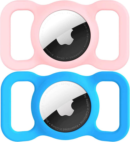 SWINCHO Airtag Dog Collar Holder(2 Pack) for Apple Airtag Anti-Lost Silicone Air Tag Holder Cat Collar (Blue&Pink)