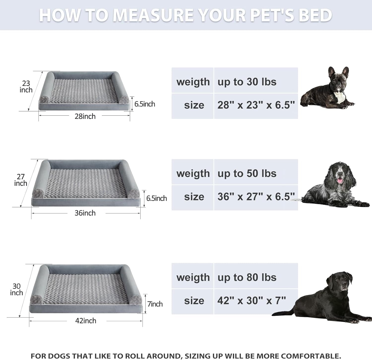 BFPETHOME Extra Large Dog Bed, Jumbo Dog Bed with Removable Cover, Waterproof Lining, Egg-Crate Foam Pet Sofa Bed, 48X35X7 Inches, Dark Grey