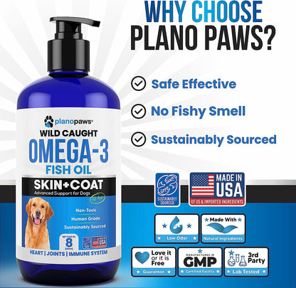 Omega 3 Fish Oil for Dogs - Better than Salmon Oil for Dogs - Dog Fish Oil Supplement for Shedding, Allergy, Itch Relief - Supports Dry Skin, Joints - Dog Skin and Coat Supplement - Fish Oil Liquid