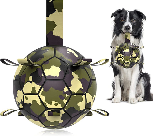 Dog Toys Soccer Ball, Interactive Dog Toys for Tug of War, Dog Tug Toy, Dog Water Toy, Durable Dog Balls for Medium & Large Dogs-Camouflage(8 Inch)