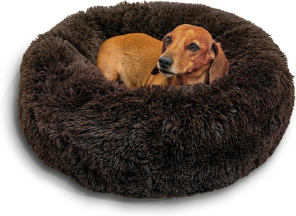 Best Friends by Sheri the Original Calming Donut Cat and Dog Bed in Shag Fur Dark Brown, Small 23"