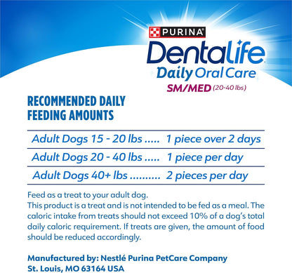 Purina Dentalife Daily Oral Care Chicken Flavor Small/Medium Breed Dog Dental Chews – Multipack 35.7 oz (2) - (94ct) - 47 ct. Pouch