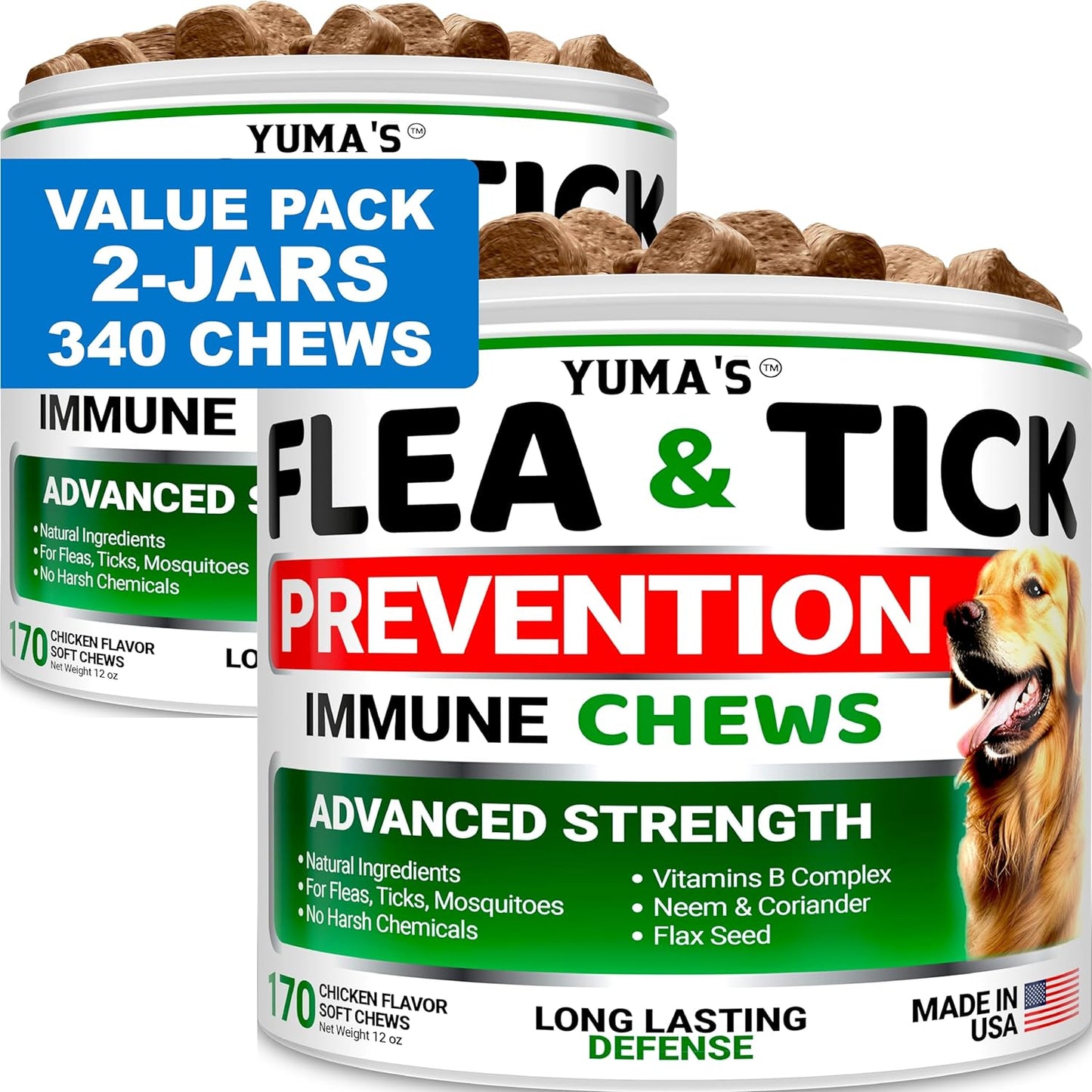 (2-Pack) Flea and Tick Prevention for Dogs Chewables - Natural Dog Flea and Tick Treatment Chewable - Flea and Tick Chews for Dogs - Soft Oral Flea Pills for Dogs - All Breeds & Ages - Made in USA